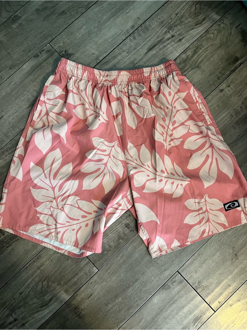 Hawaiian Performance Surfwear Pink Tropical Swim Trunks